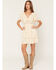 Image #1 - Wild Moss Women's Floral Print Crochet Inset Mini Dress, Cream, hi-res