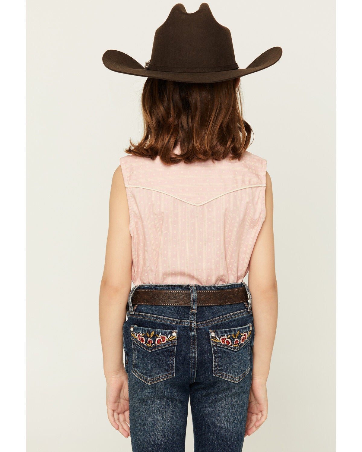 Image #4 - Ely Walker Girls' Striped Western Icon Sleeveless Snap Western Shirt, Pink, hi-res
