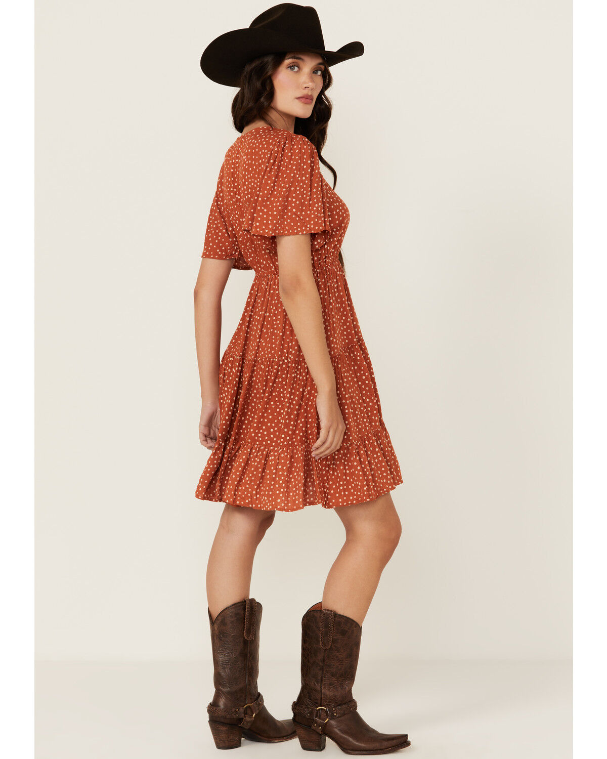Image #4 - Angie Women's Polka Dot Short Sleeve Mini Dress, Rust Copper, hi-res