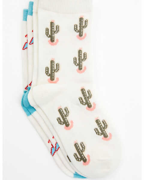 Rank 45 Girls' Floral & Cactus Crew Socks - 2-Pack, Multi, hi-res