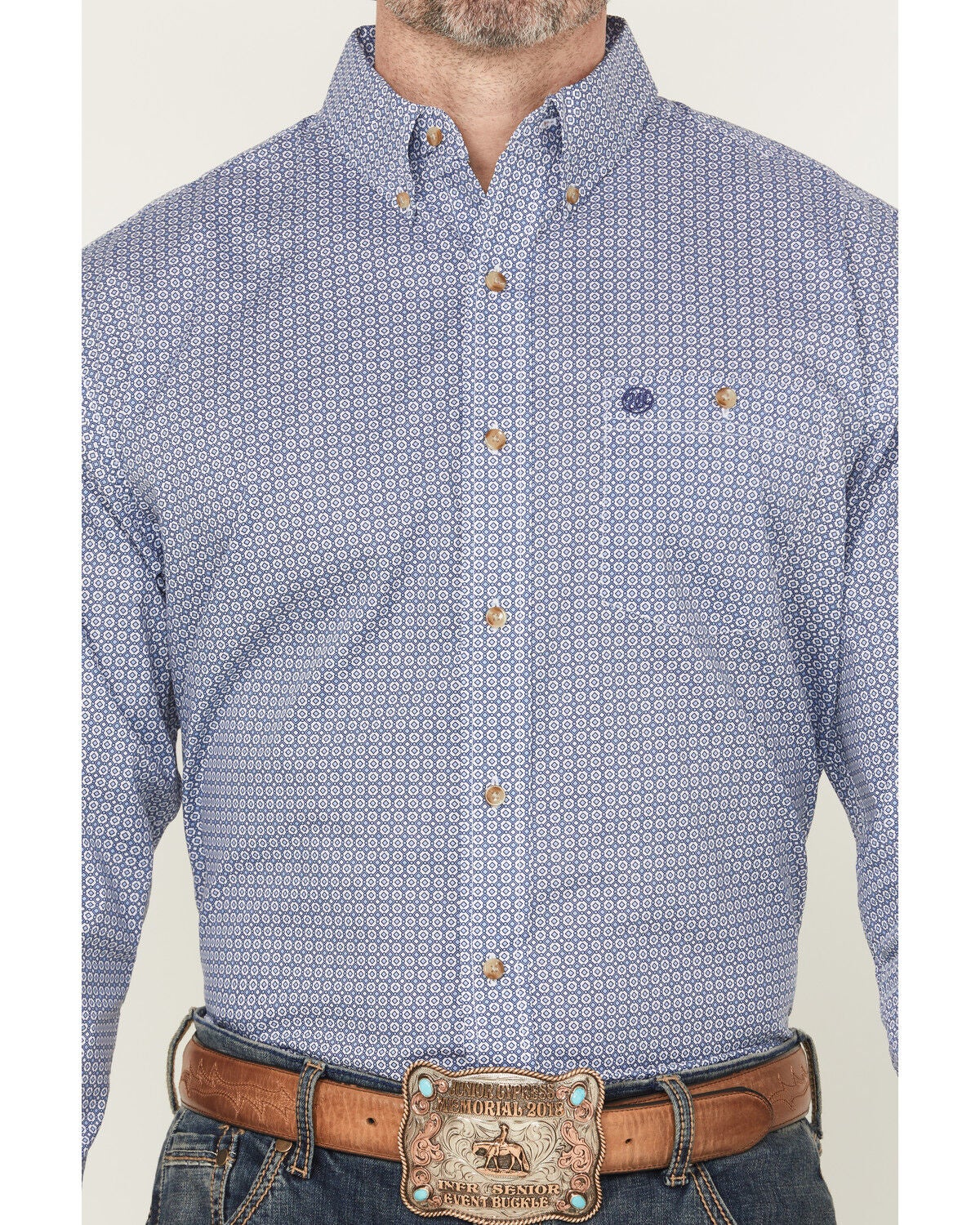 Image #3 - Wrangler Men's Geo Print Long Sleeve Button-Down Stretch Western Shirt, Blue, hi-res