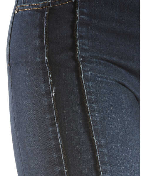 Image #5 - Tractr Women's Front Fray Panel Step Hem Jeans, Indigo, hi-res