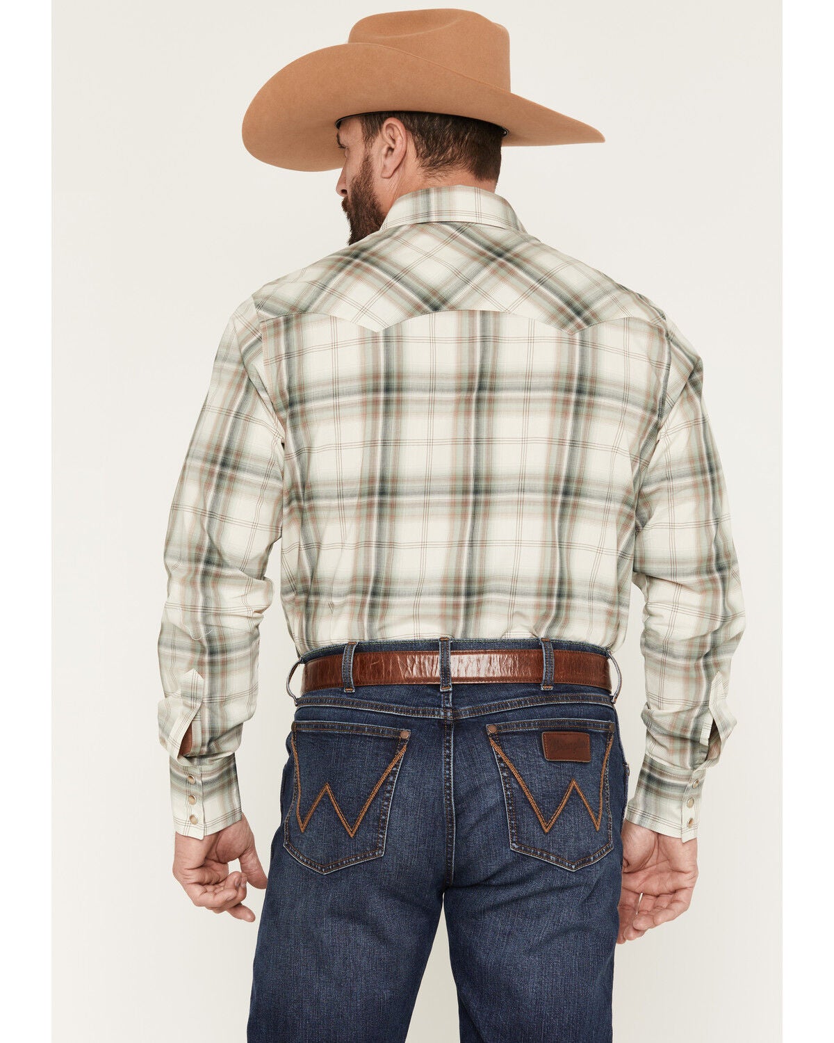 Image #4 - Wrangler Retro Men's Plaid Print Long Sleeve Snap Western Shirt, Cream, hi-res