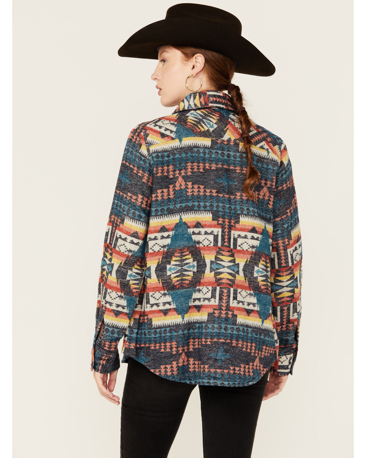 Image #4 - Rock & Roll Denim Women's Southwestern Print Snap Shacket, Teal, hi-res