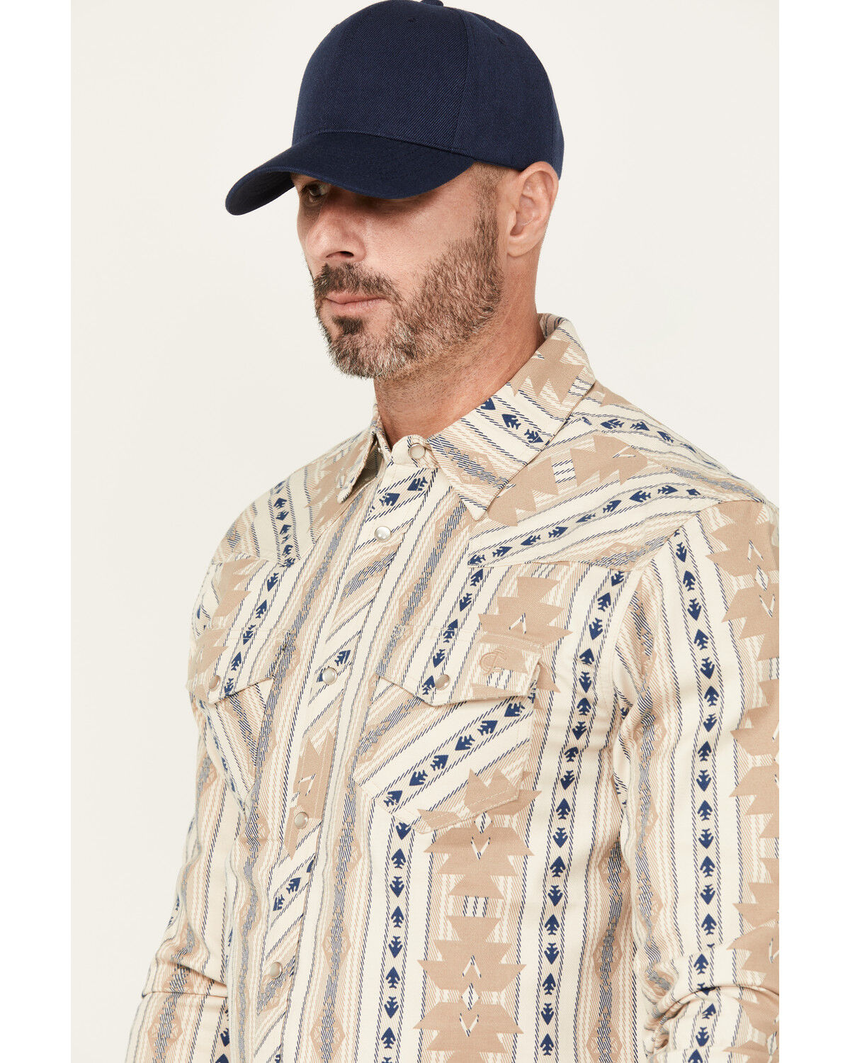 Image #2 - Cody James Men's FR Sedona Southwestern Striped Long Sleeve Pearl Snap Western Work Shirt, Khaki, hi-res