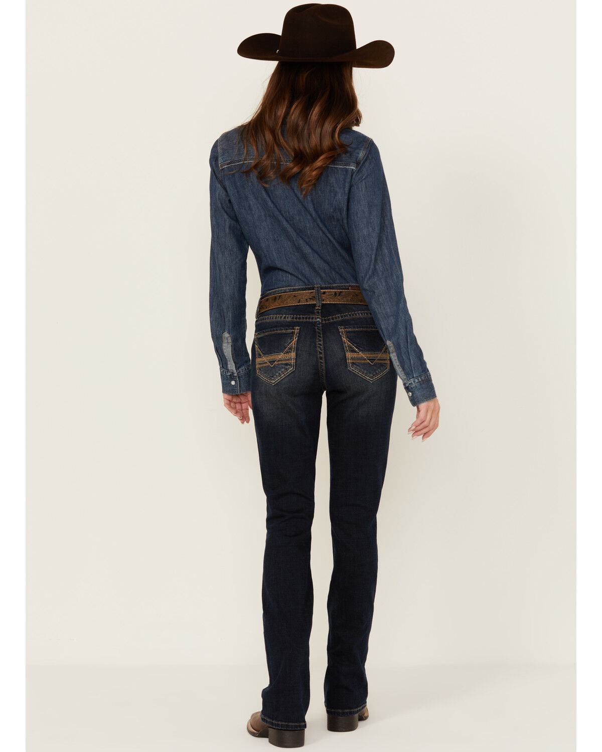 Image #1 - Rock & Roll Denim Women's Dark Wash Mid Rise Embroidered Riding Stretch Denim Jeans, Dark Wash, hi-res