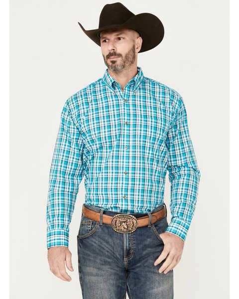 Wrangler Men's Assorted Riata Plaid Print Long Sleeve Button-Down Western Shirt, Multi, hi-res