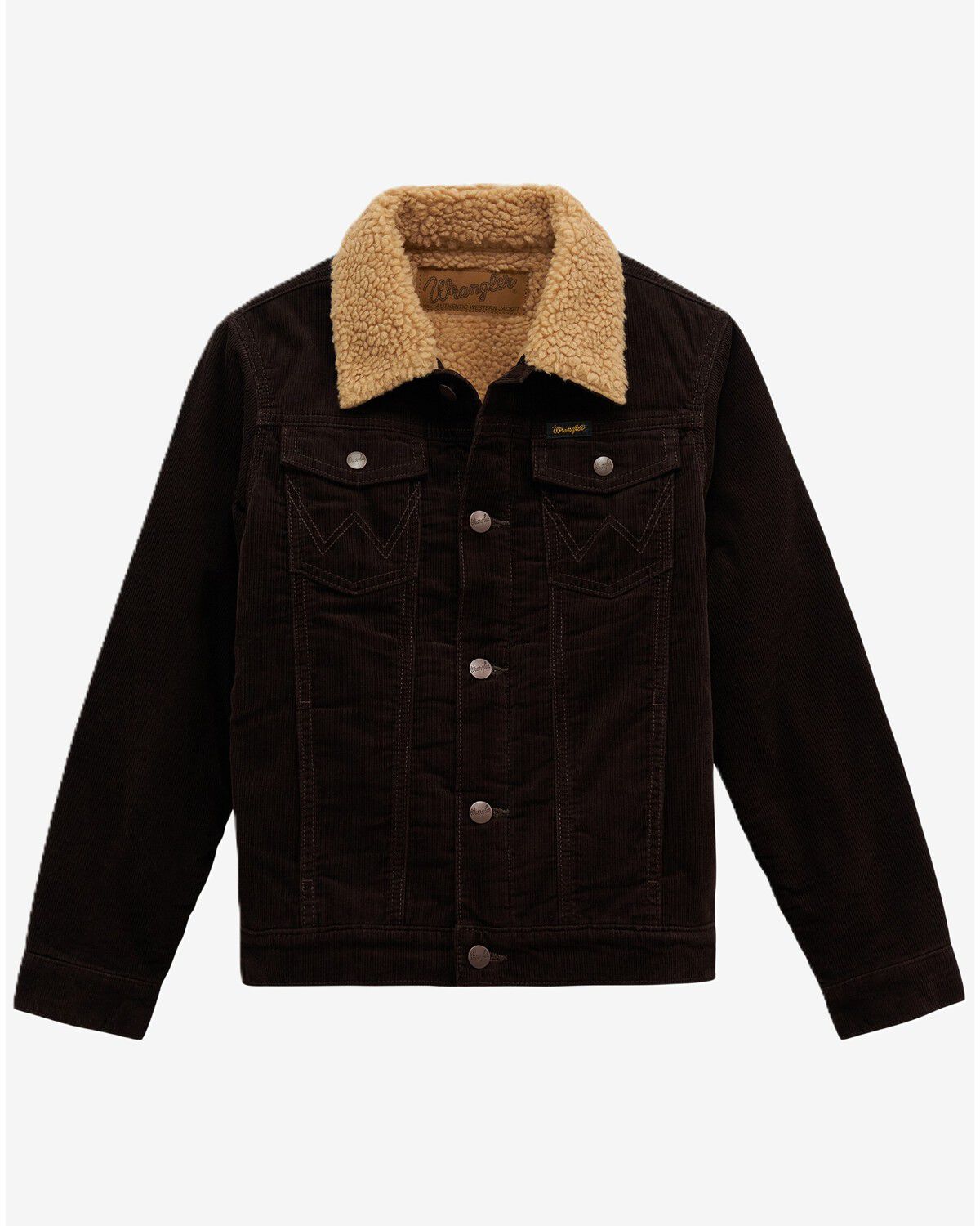 Image #1 - Wrangler Boys' Cowboy Cut&reg; Sherpa Lined Corduroy Jacket, Dark Brown, hi-res
