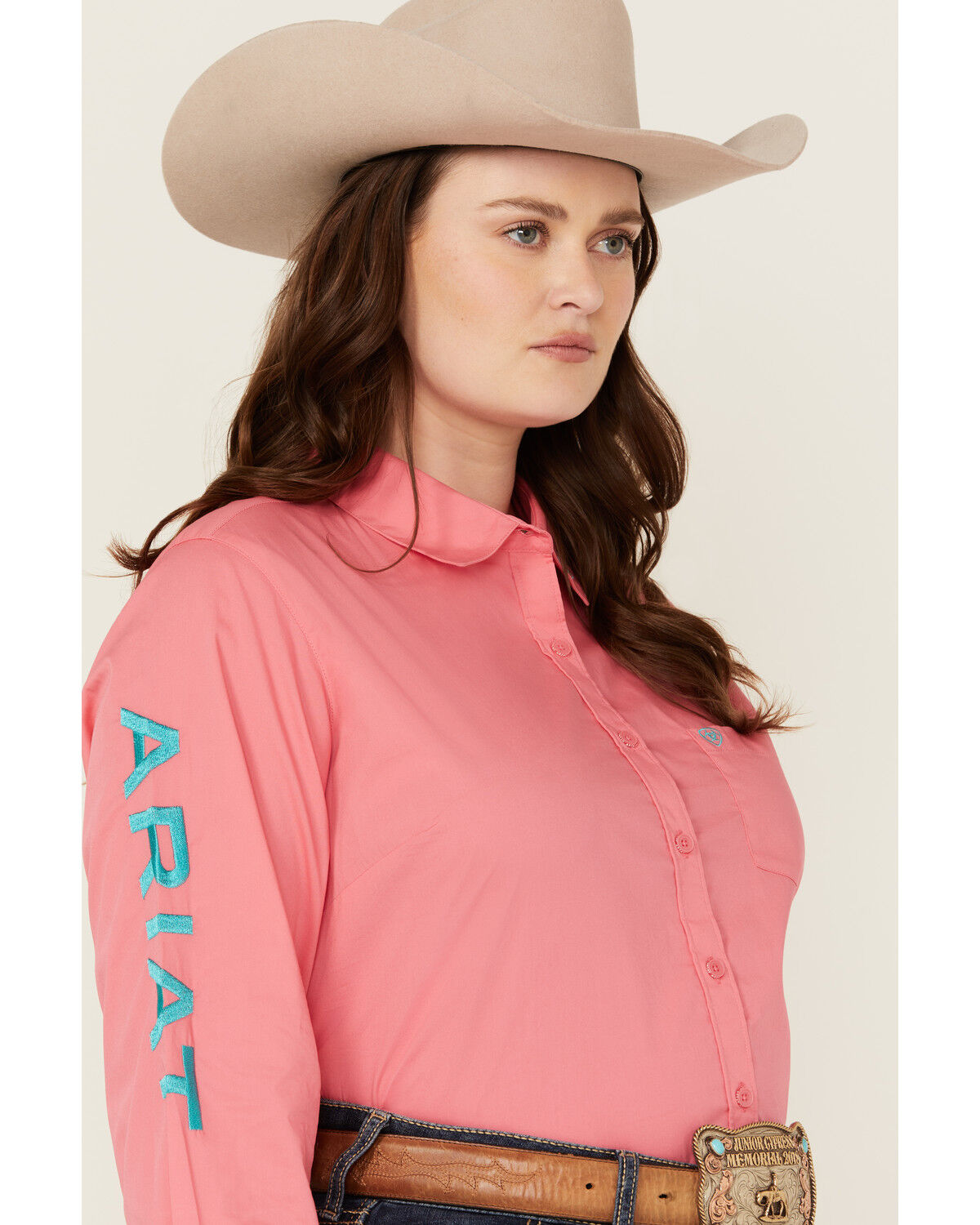Image #2 - Ariat Women's Team Kirby Wrinkle Resistant Long Sleeve Button-Down Stretch Western Shirt - Plus, Bright Pink, hi-res