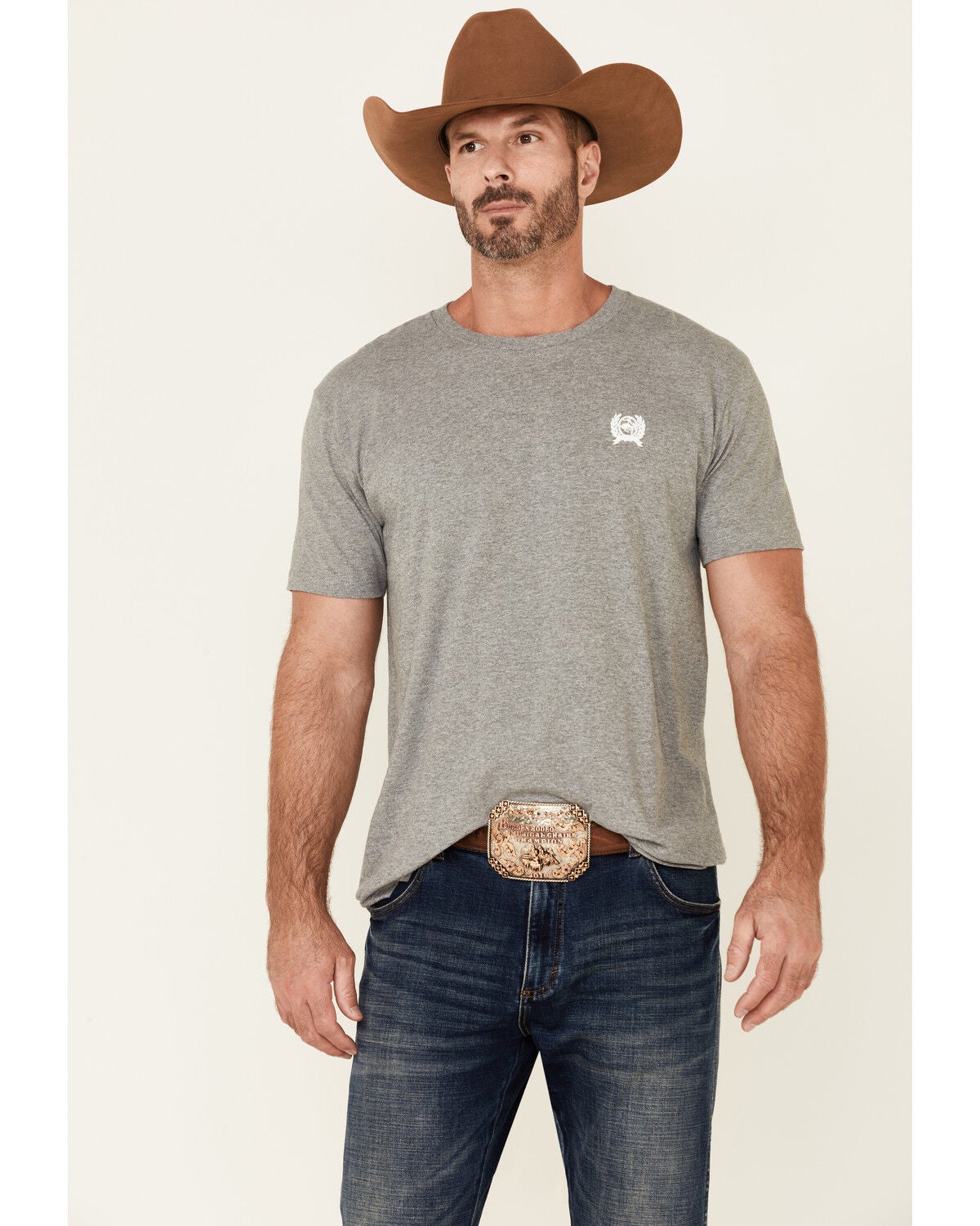 Cinch Men's Grey Flag Logo Graphic Short Sleeve T-Shirt, Grey, hi-res