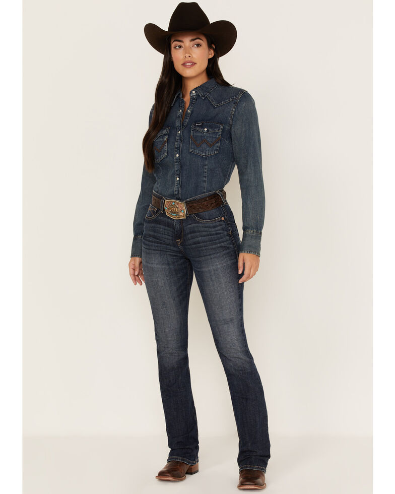 Ariat Women's R.E.A.L.Medium Wash High-Rise Fernanda Stretch Slim Bootcut Jeans, Blue, hi-res