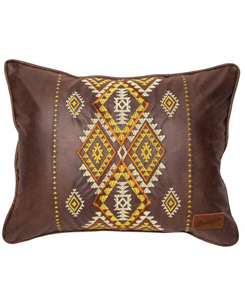 Image #1 - Carstens Home Wrangler Diamond River Southwestern Faux Leather Throw Pillow, Brown, hi-res