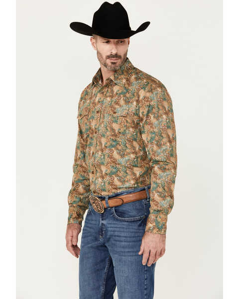 Image #3 - Wrangler Retro Men's Premium Paisley Print Long Sleeve Button-Down Western Shirt - Tall , Tan, hi-res
