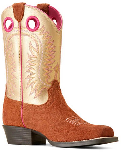 Image #1 - Ariat Boys' Derby Monroe Western Boots - Square Toe , Brown, hi-res