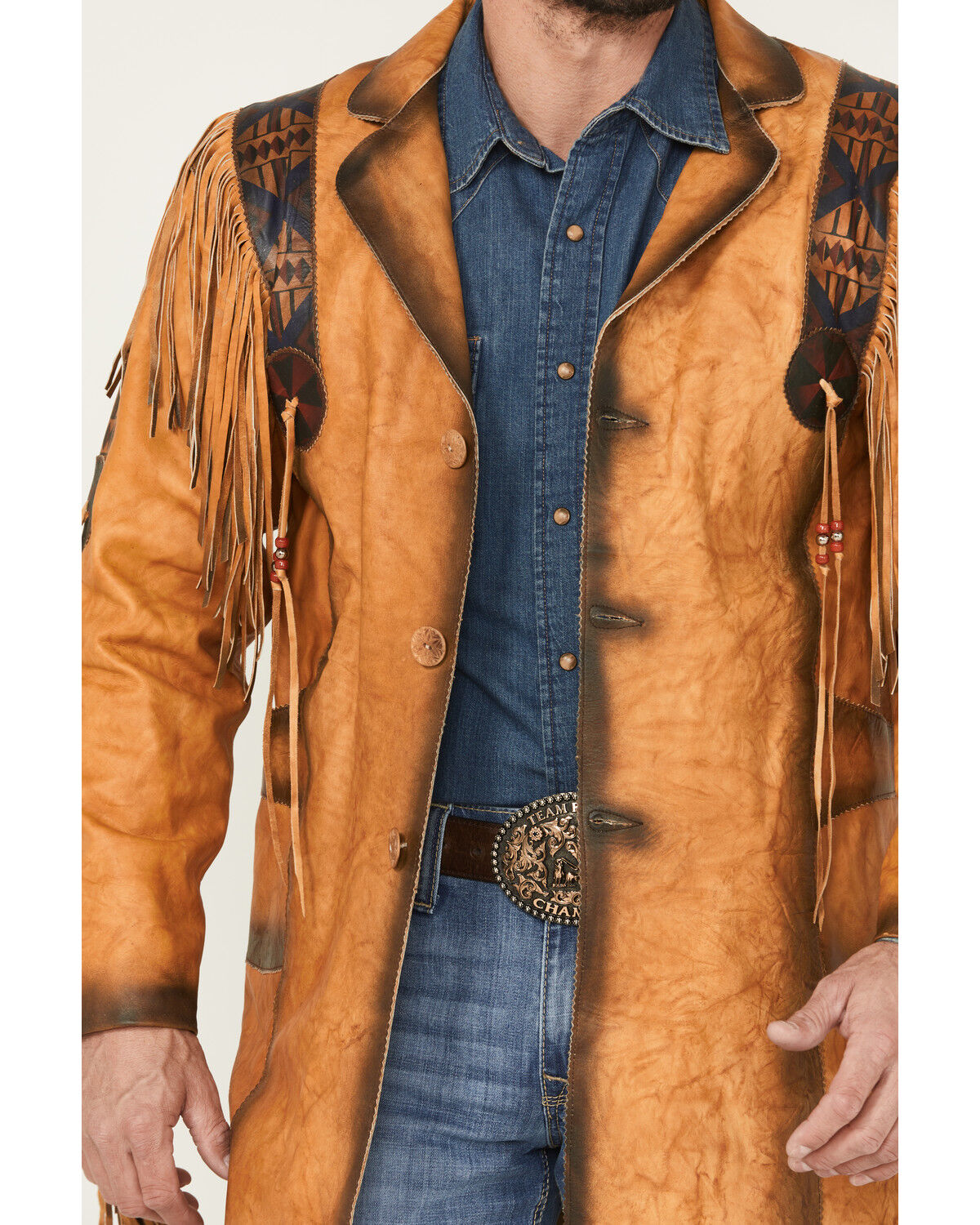 Image #3 - Kobler Men's Chinle Leather Long Fringe Jacket, Beige, hi-res