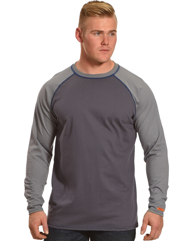 Wrangler Men's Grey FR Flame Resistant Knit Baseball Long Sleeve Work T-Shirt , Grey, hi-res