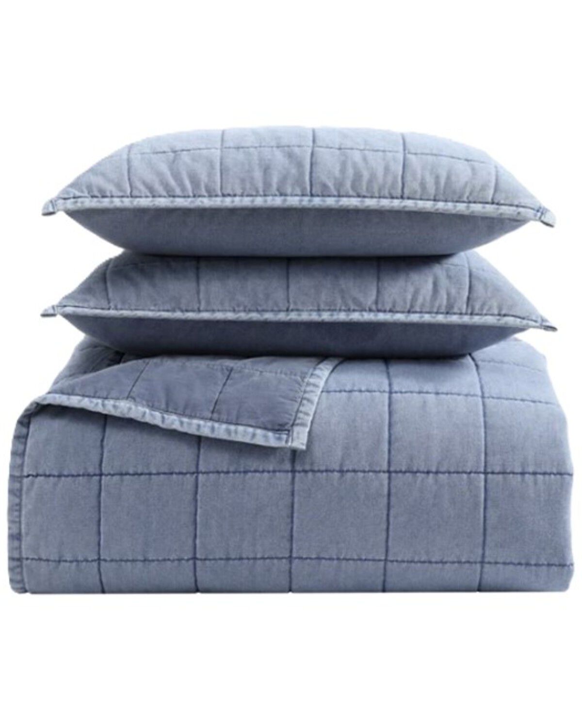 Image #2 - HIEnd Accents Stonewashed Denim King Quilt Set - 3 Piece, Blue, hi-res
