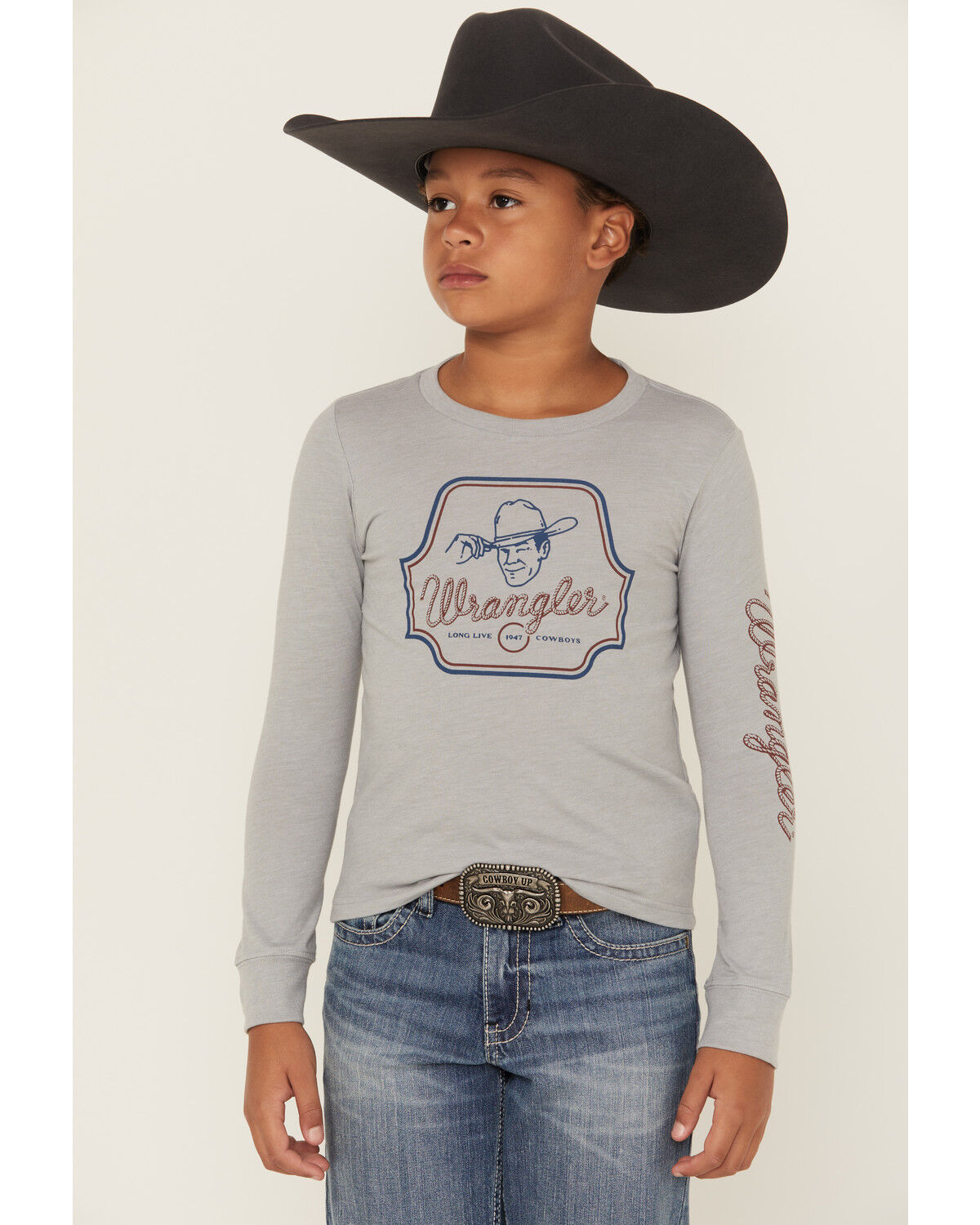 Image #1 - Wrangler Boys' Logo Long Sleeve Graphic T-Shirt, Grey, hi-res