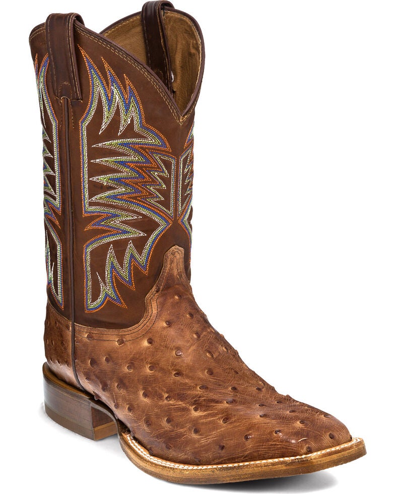 Justin Men's Full Quill Ostrich Cowboy Boots Square Toe Sheplers