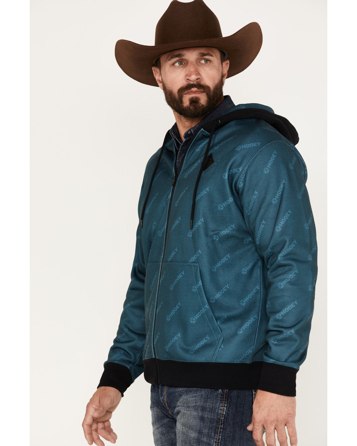 Image #2 - Hooey Men's Butte Monogram Logo Full-Zip Hooded Jacket, Teal, hi-res