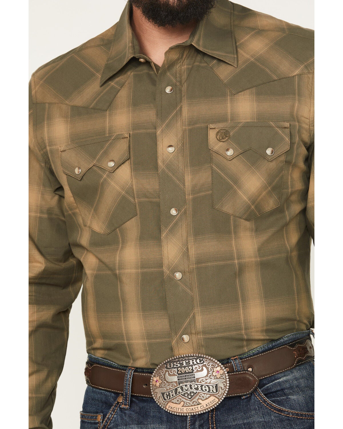 Image #3 - Wrangler Retro Men's Plaid Print Long Sleeve Snap Western Shirt, Green, hi-res
