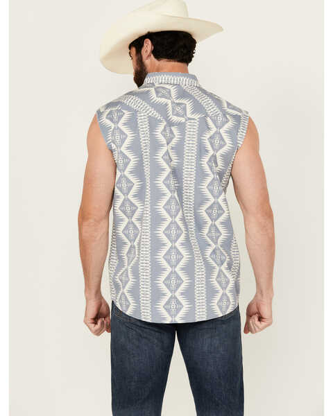 Image #4 - Cody James Men's Blue Sky Southwestern Print Sleeveless Snap Western Shirt , Blue, hi-res