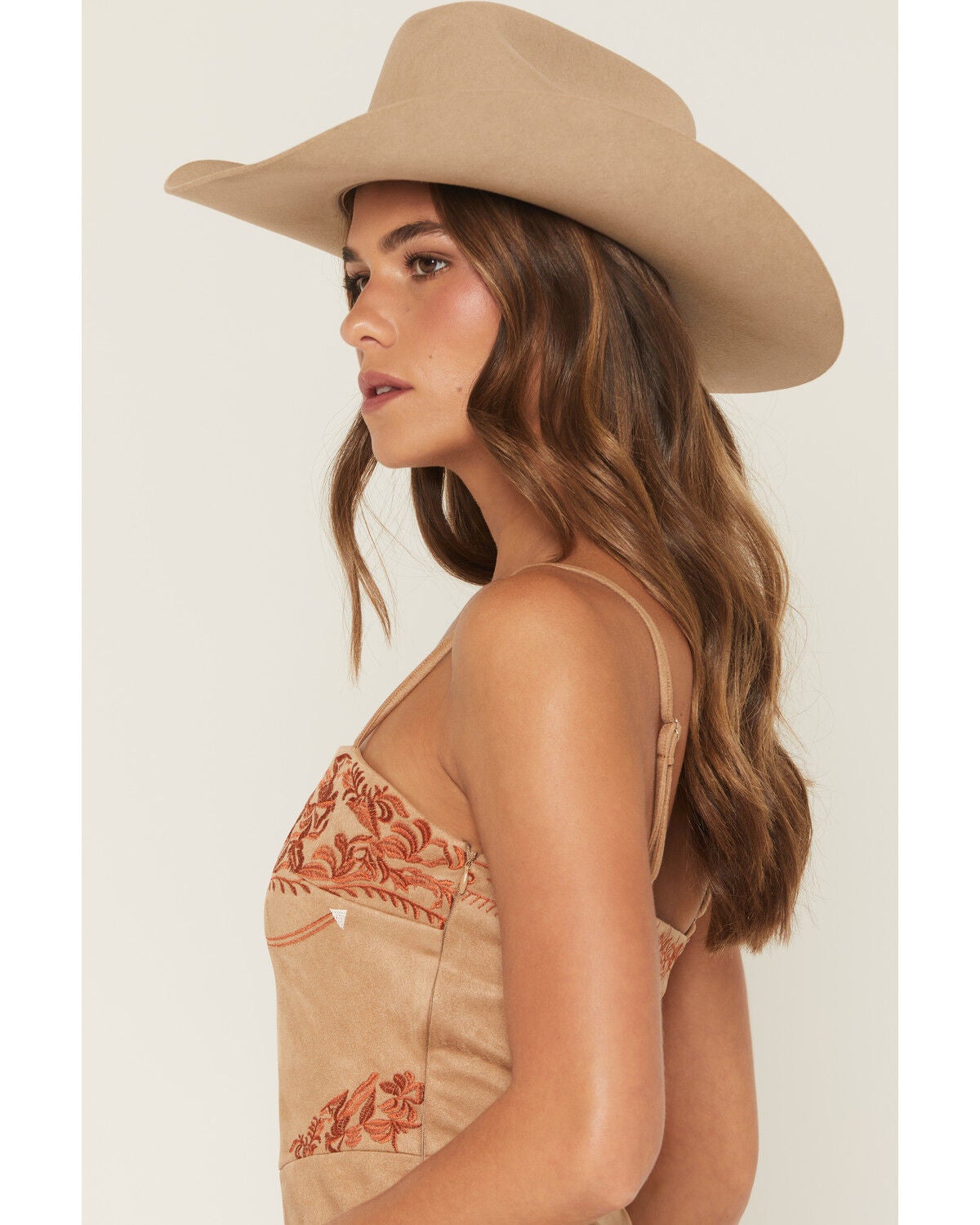 Image #2 - Blue B Women's Boot Barn Exclusive Sleeveless Embroidered Faux Suede Mini Dress, Sand, hi-res