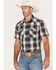Image #1 - Pendleton Men's Boot Barn Exclusive Frontier Plaid Print Short Sleeve Pearl Snap Western Shirt, Charcoal, hi-res