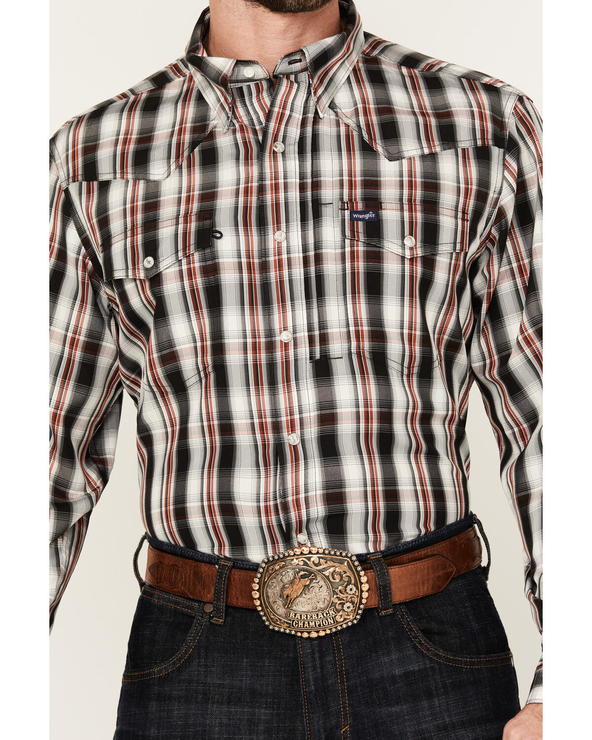 Image #3 - Wrangler Men's Plaid Print Long Sleeve Snap Performance Western Shirt, Black, hi-res