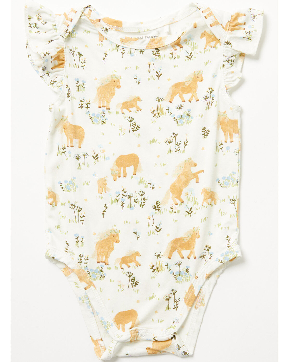 Image #1 - Angel Dear Infant Girls' Pretty Ponies Ruffle Sleeve Snap Onesie, Cream, hi-res