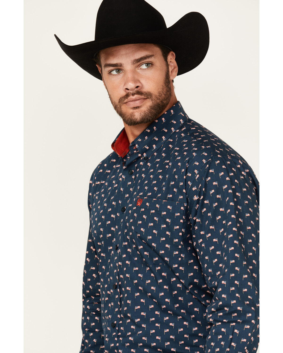 Image #2 - Cinch Men's Mini American Flag Print Long Sleeve Button-Down Western Shirt, Navy, hi-res