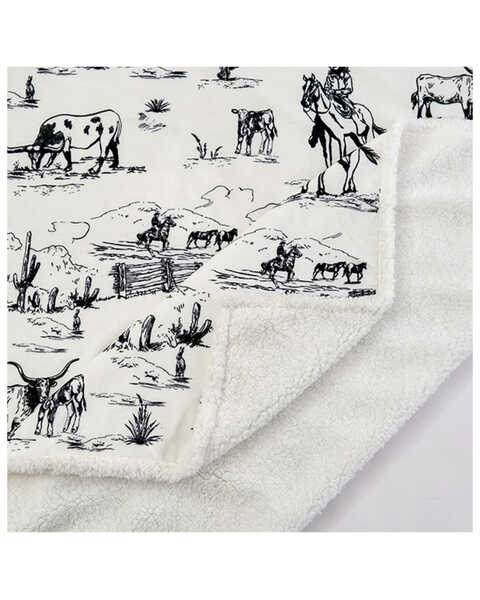 Image #4 - HiEnd Accents Ranch Life Western Toile Campfire Sherpa Throw, Black, hi-res