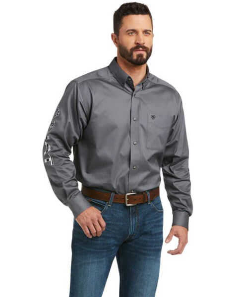 Image #1 - Ariat Men's Team Logo Twill Long Sleeve Button-Down Western Shirt , Dark Grey, hi-res