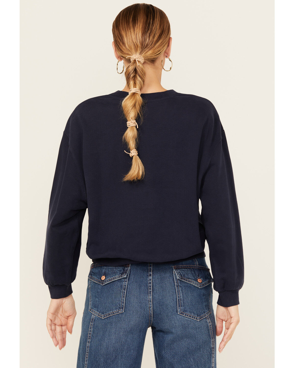 Image #4 - Wrangler Women's Oversized Born Free Modern Crewneck Sweatshirt, Navy, hi-res
