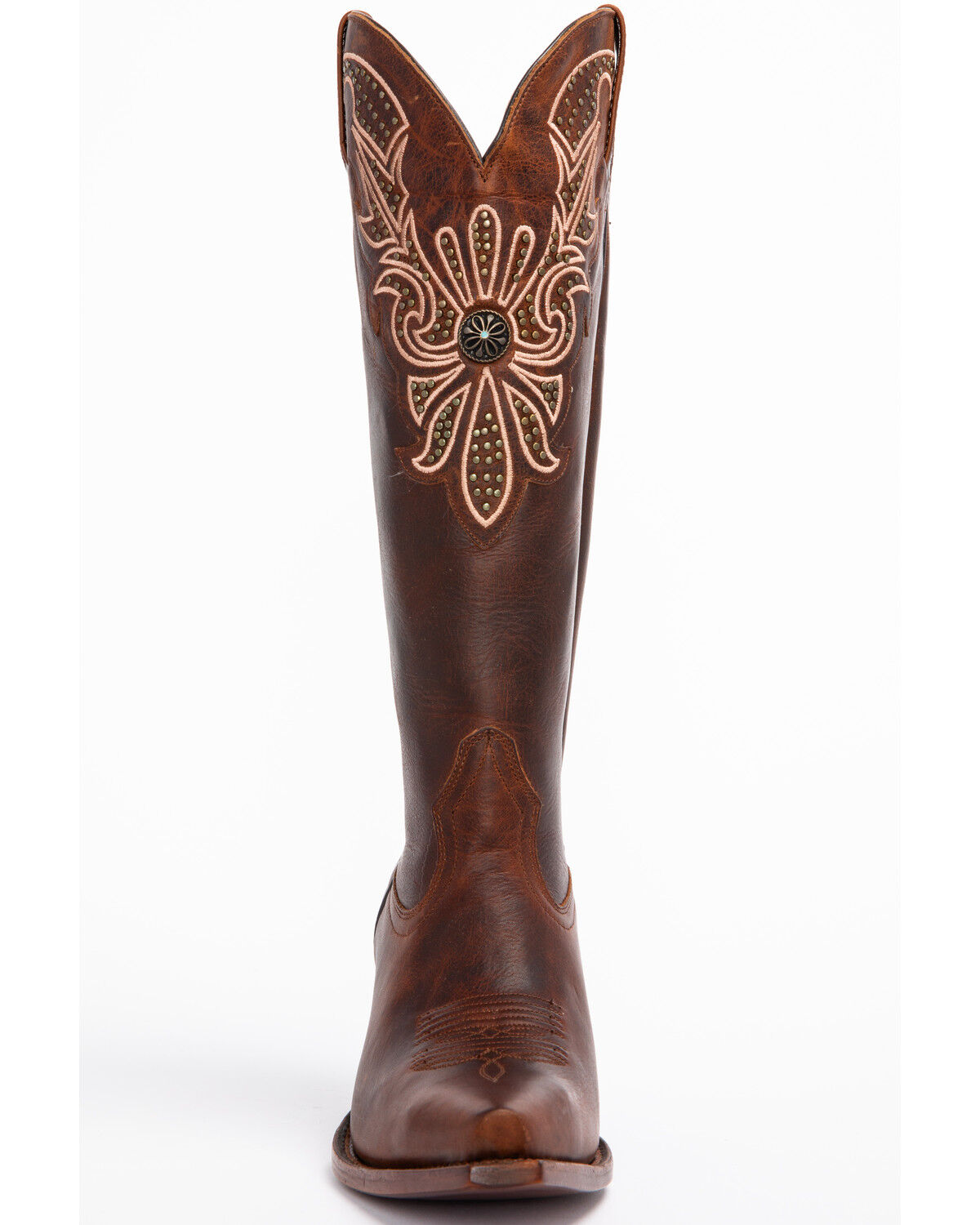 Image #4 - Shyanne Women's Mariel Floral Embroidered Studded Concho Western Boots - Snip Toe, Brown, hi-res