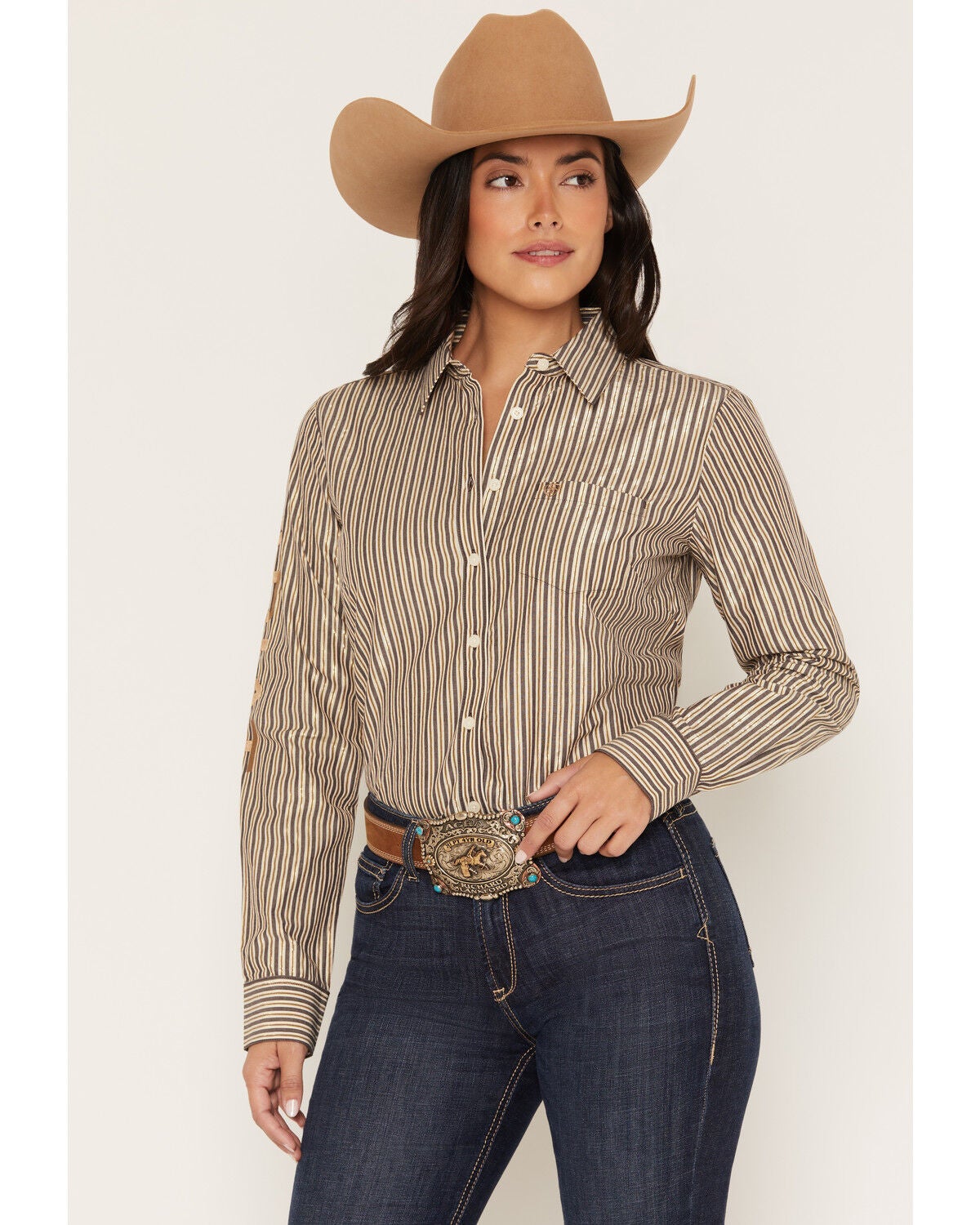 Image #1 - Ariat Women's Team Kirby Striped Long Sleeve Button-Down Stretch Western Shirt, Multi, hi-res