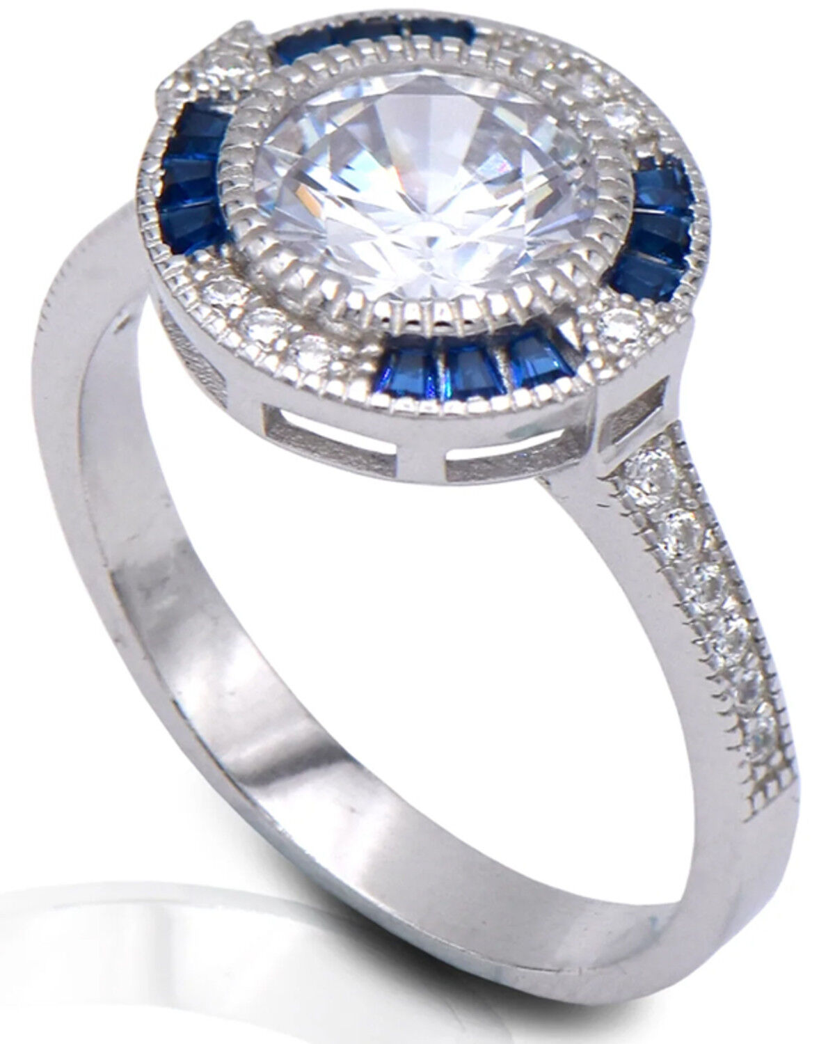 Image #1 - Kelly Herd Women's Blue Spinel & Silver Halo Ring, Blue, hi-res
