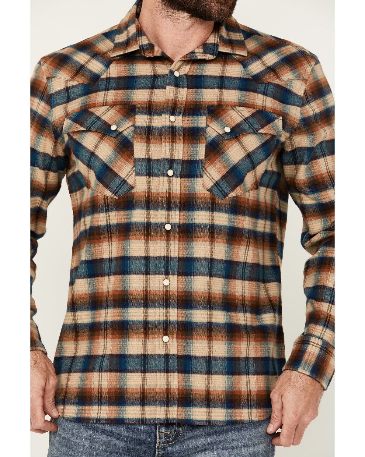 Image #3 - Pendleton Men's Wyatt Plaid Print Long Sleeve Snap Western Shirt, Tan, hi-res