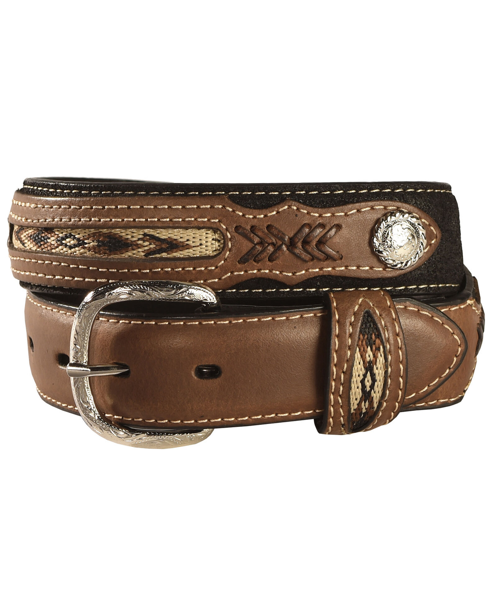 Image #1 - Nocona Belt Co. Boys' Inset & Concho Adorned Leather Belt, Black, hi-res