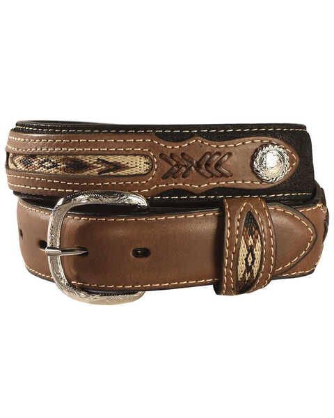 Nocona Belt Co. Boys' Inset & Concho Adorned Leather Belt - 18-28, Black, hi-res