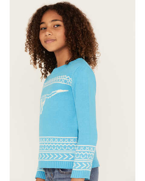 Image #2 - Cotton & Rye Girls' Steerhead Sweater, Turquoise, hi-res