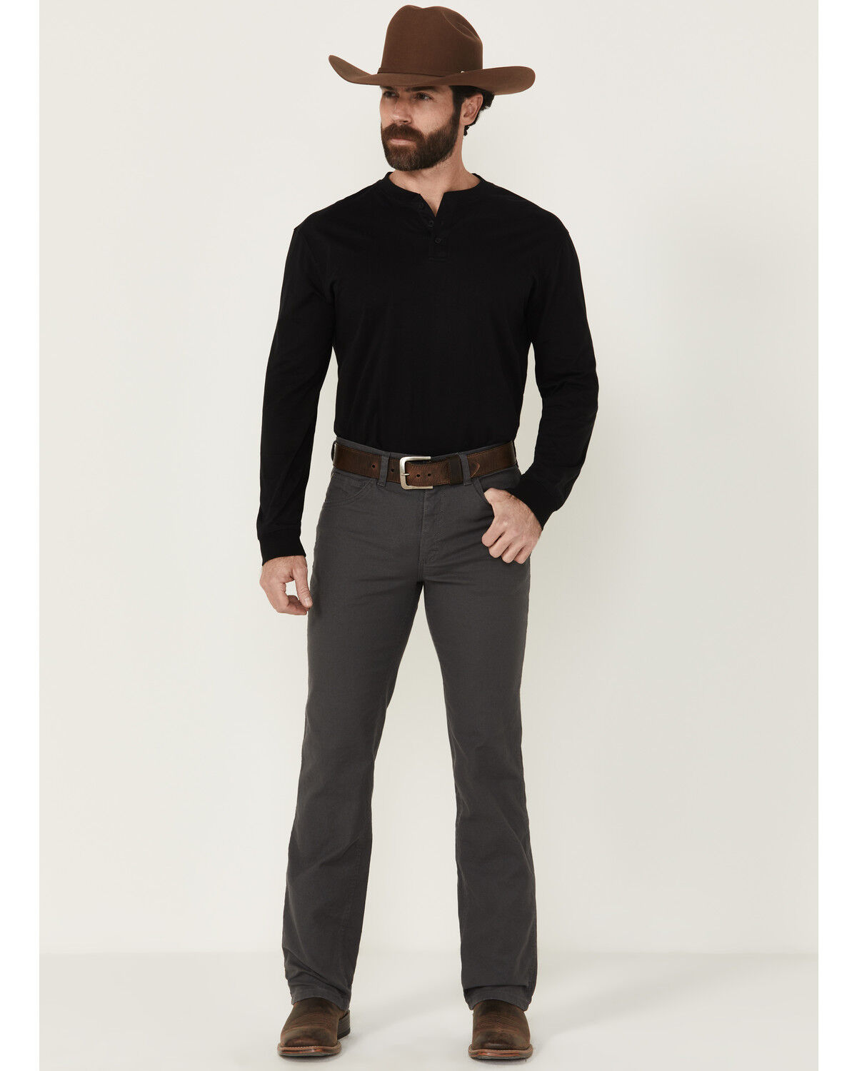 Image #1 - Wrangler Men's Tough Comfort Slim Straight Cowboy Cut Stretch Denim Jeans, Dark Grey, hi-res