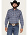 Image #1 - Ely Walker Men's Plaid Print Long Sleeve Pearl Snap Western Shirt, Navy, hi-res