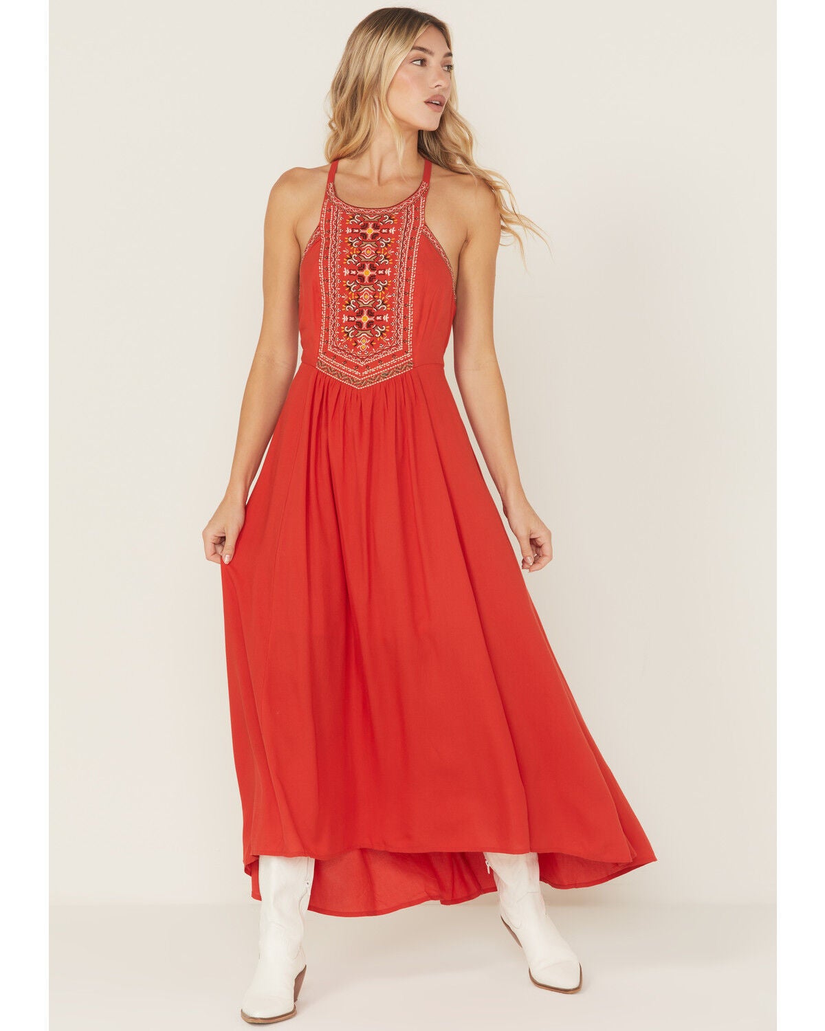 Shyanne Women's High-Low Maxi Dress, Red, hi-res