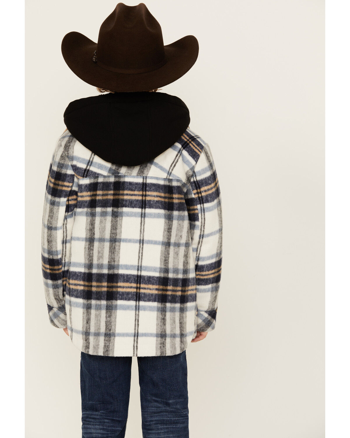 Image #4 - Urban Republic Little Boys' Plaid Print Sherpa Lined Hooded Shirt Jacket, White, hi-res