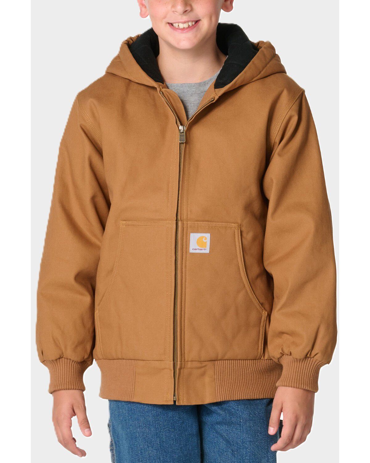 Carhartt Little Boys' Canvas Insulated Hooded Active Jacket, Brown, hi-res