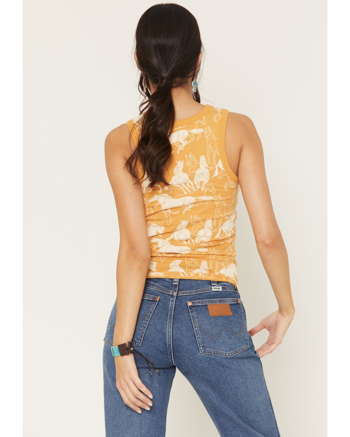 Image #4 - Wrangler Retro Women's Horse Print Tank, Yellow, hi-res