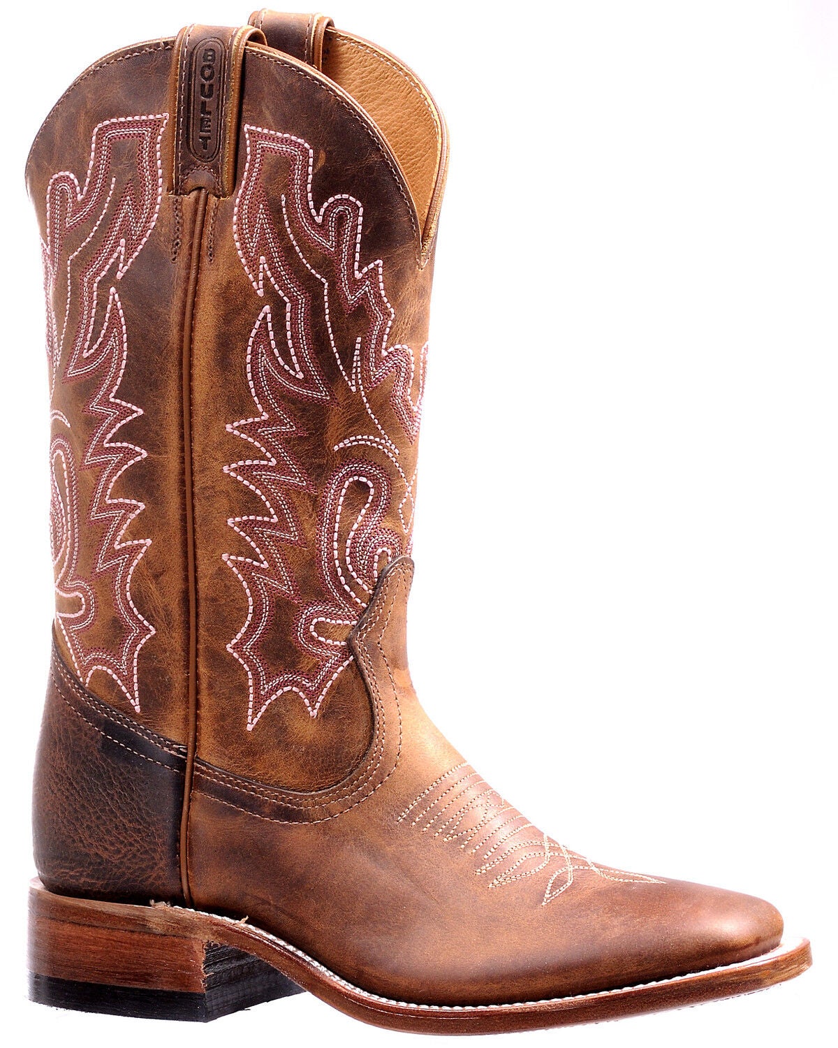 Boulet Women's Shaft Embroidery Western Boots - Wide Square Toe, Brown, hi-res
