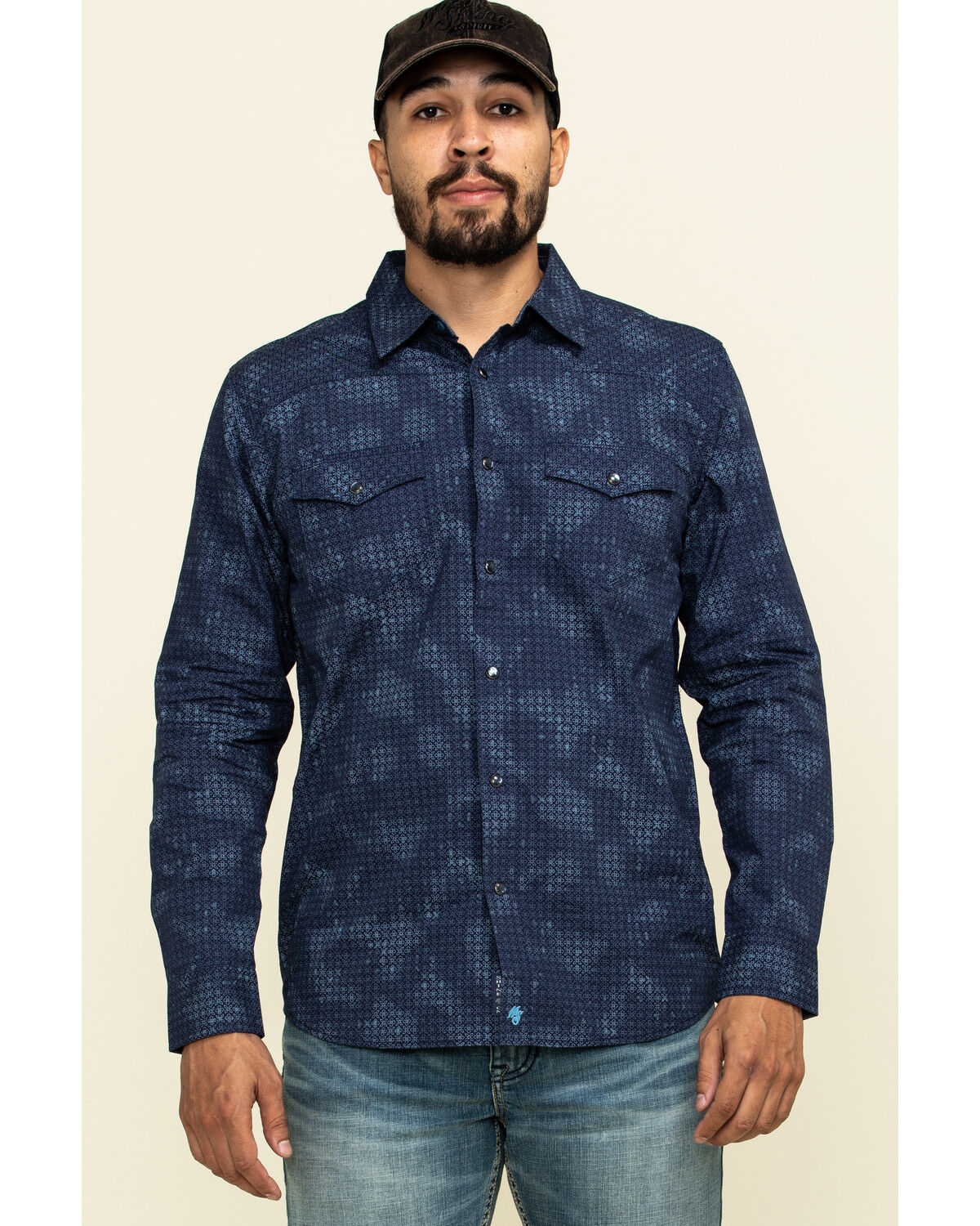 Image #1 - Moonshine Spirit Men's Floral Camo Print Long Sleeve Western Shirt, Navy, hi-res