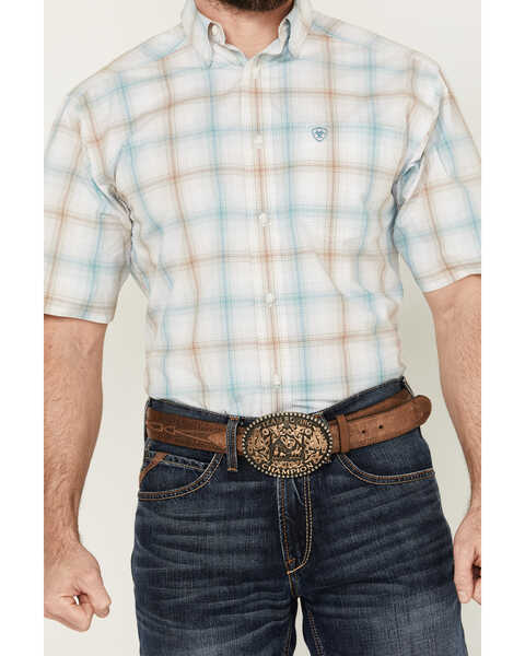 Image #3 - Ariat Men's Ellison Plaid Print Short Sleeve Button-Down Performance Western Shirt , White, hi-res